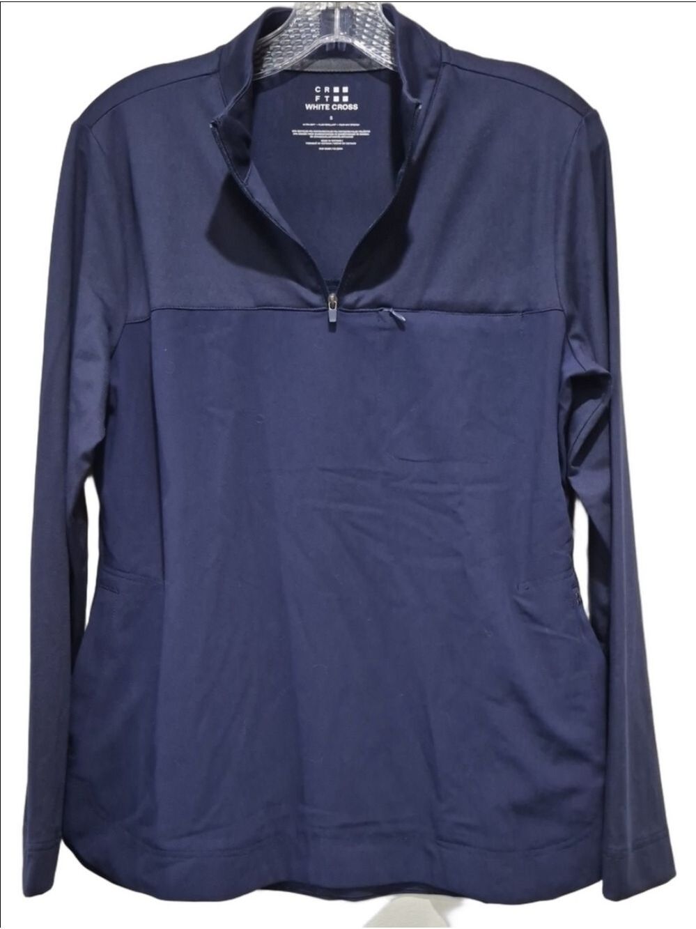 White Cross Navy Blue Quarter-Zip Pullover Scrub Top - Women Sz S